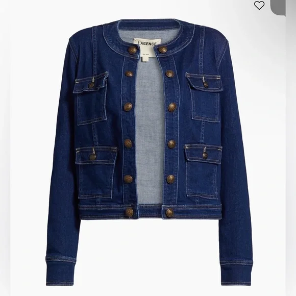 NWOT L’AGENCE Yari Collarless Jean Jacket in color Bishop MSRP $498 (XXS) - Picture 3 of 14